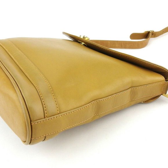 AUTH Bally shoulder bag B Mark beige leather